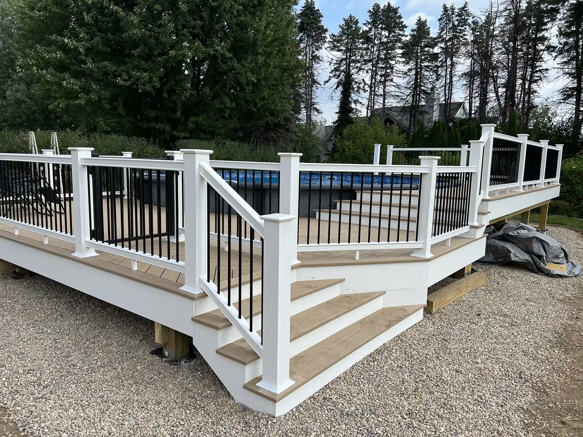 Photo of a multi-level pool deck